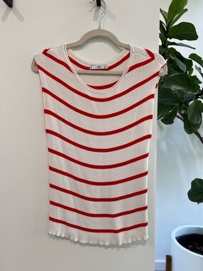 Mango Red and Cream Sleeveless Ribbed Tank